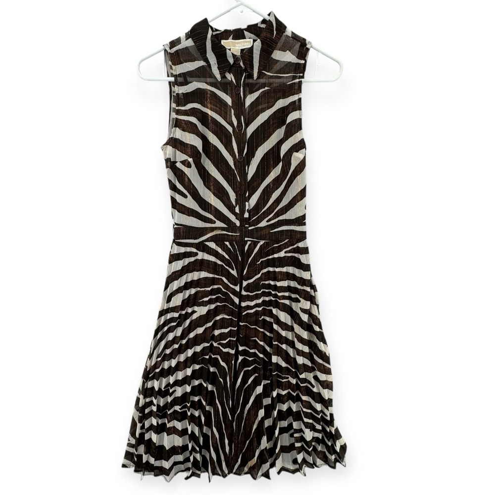 Michael Kors Black and White Zebra-Print Midi Dress
